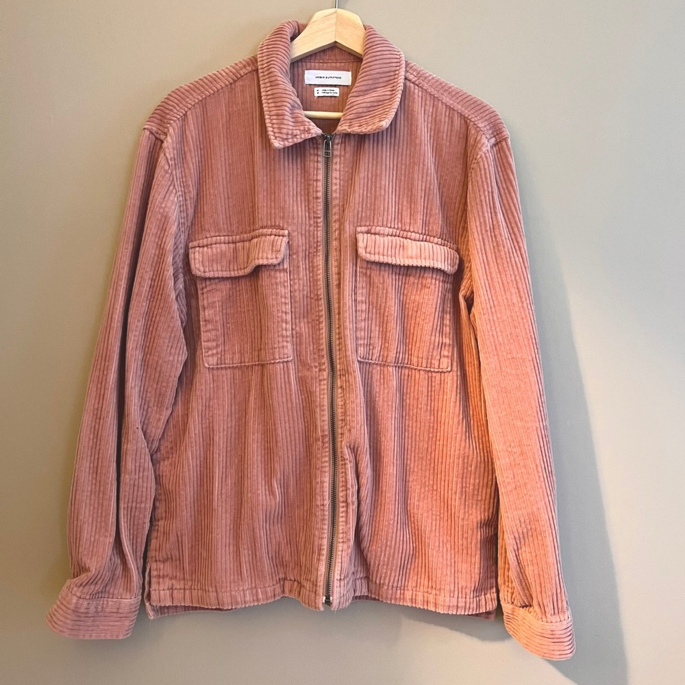 Urban Outfitters Mens Pink Corduroy Zip Up Shirt Jacket Size Medium Wide Wale
